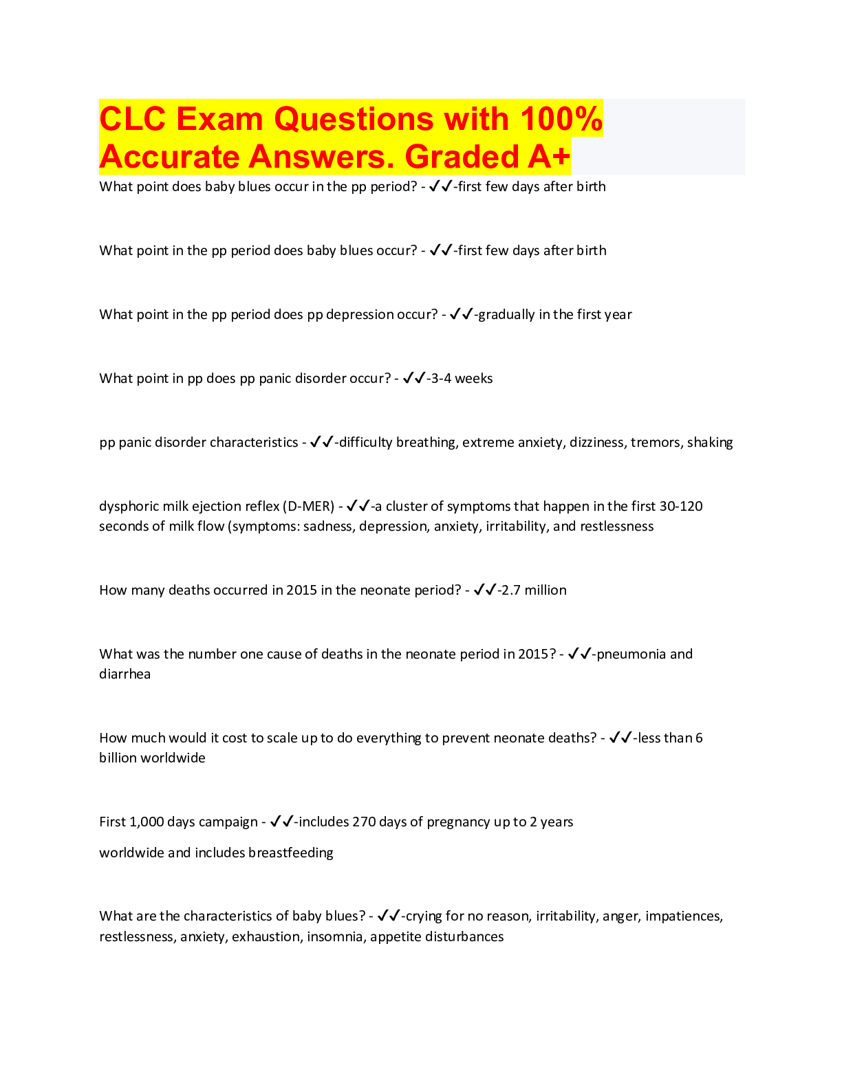 CLC Exam Questions with 100% Accurate Answers. Graded A+ - Browsegrades